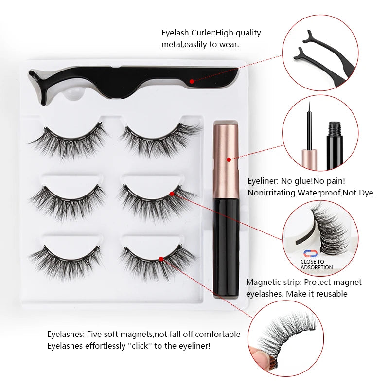 Kit 3 Pares Cílios Magnéticos 3D Mink Eylashes [ Pague 1 Leve 3]